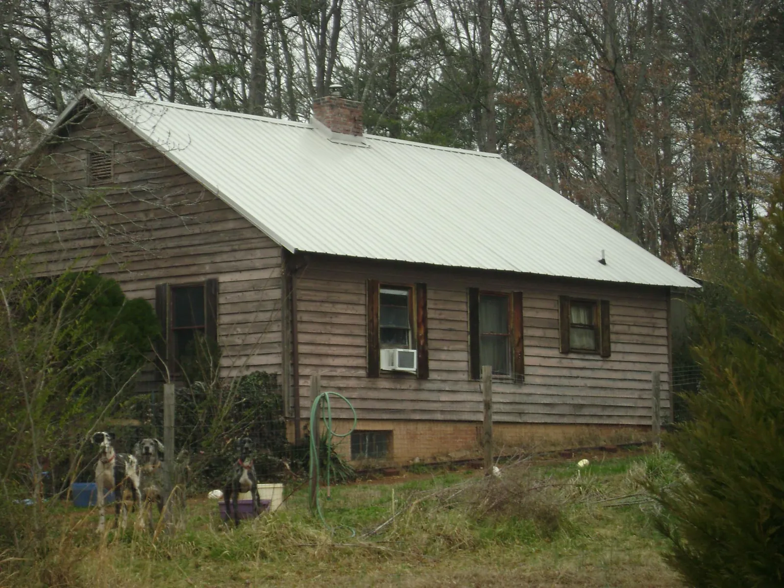 White metal roof on an old wood sided farmhouse, from a Metal Roof Installation job in Weston